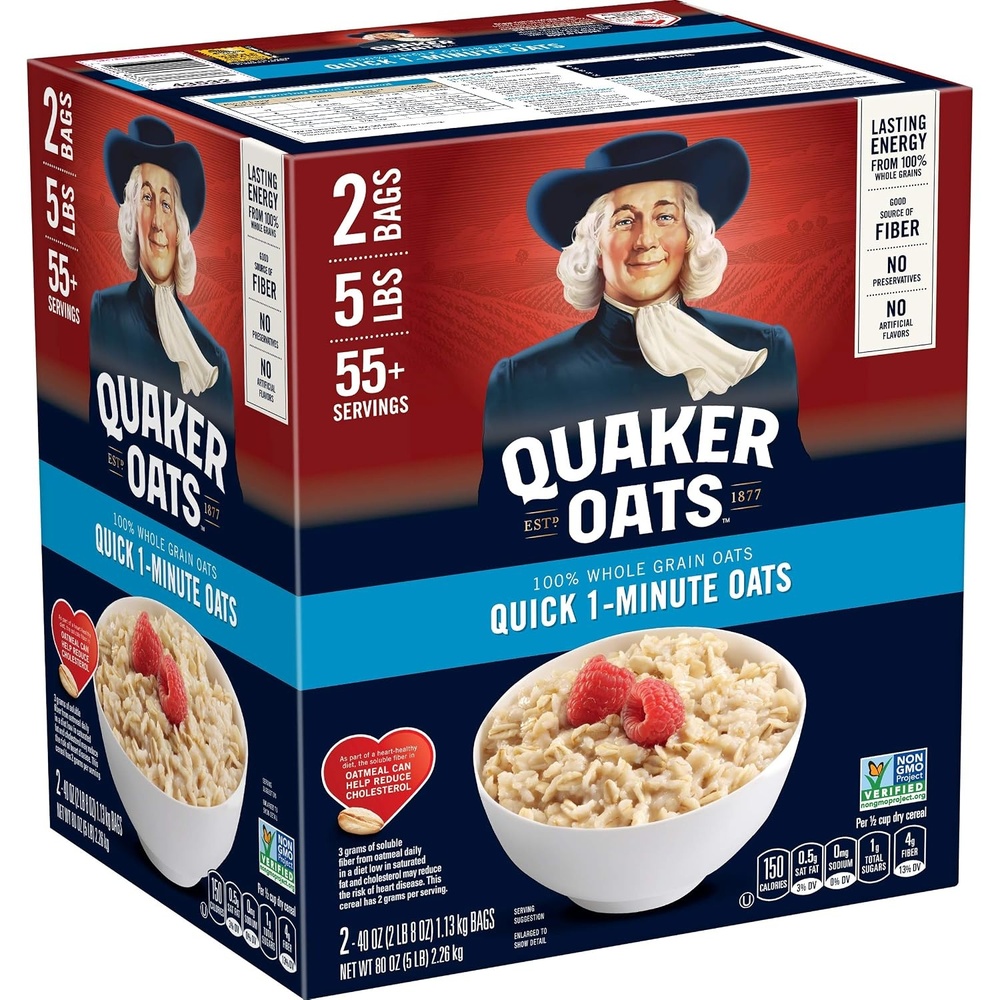 image:imageQuaker Old Fashioned Rolled Oats Non GMO Project Verified Two 64oz Bags in Box 90 Servings 4 Pound Pack of 2Quaker Quick 1Minute Oatmeal