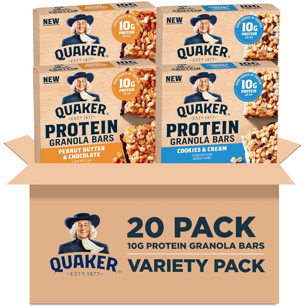 image:imageQuaker Protein Granola Bars 2 Flavor Variety Pack 10g Protein 141 oz Bars 20ct