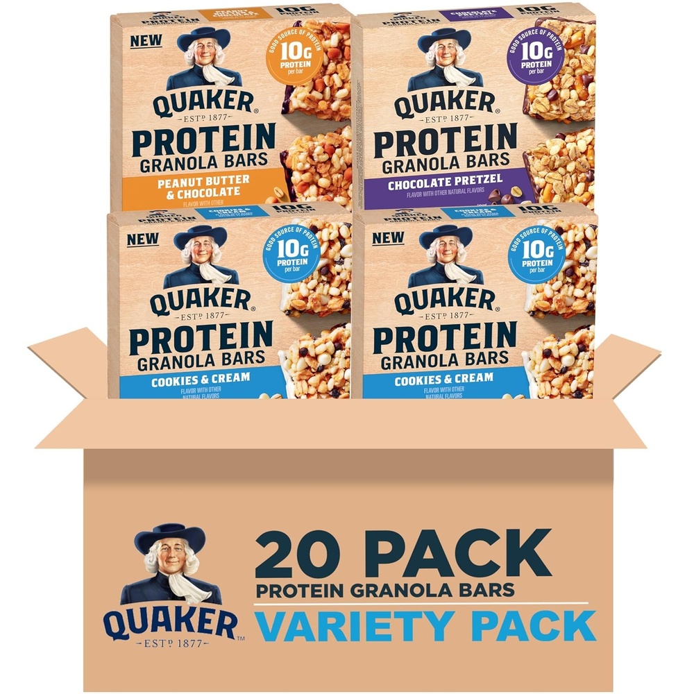 image:imageQuaker Protein Granola Bars Variety Pack 141 oz Bars 20 Pack 10g Protein