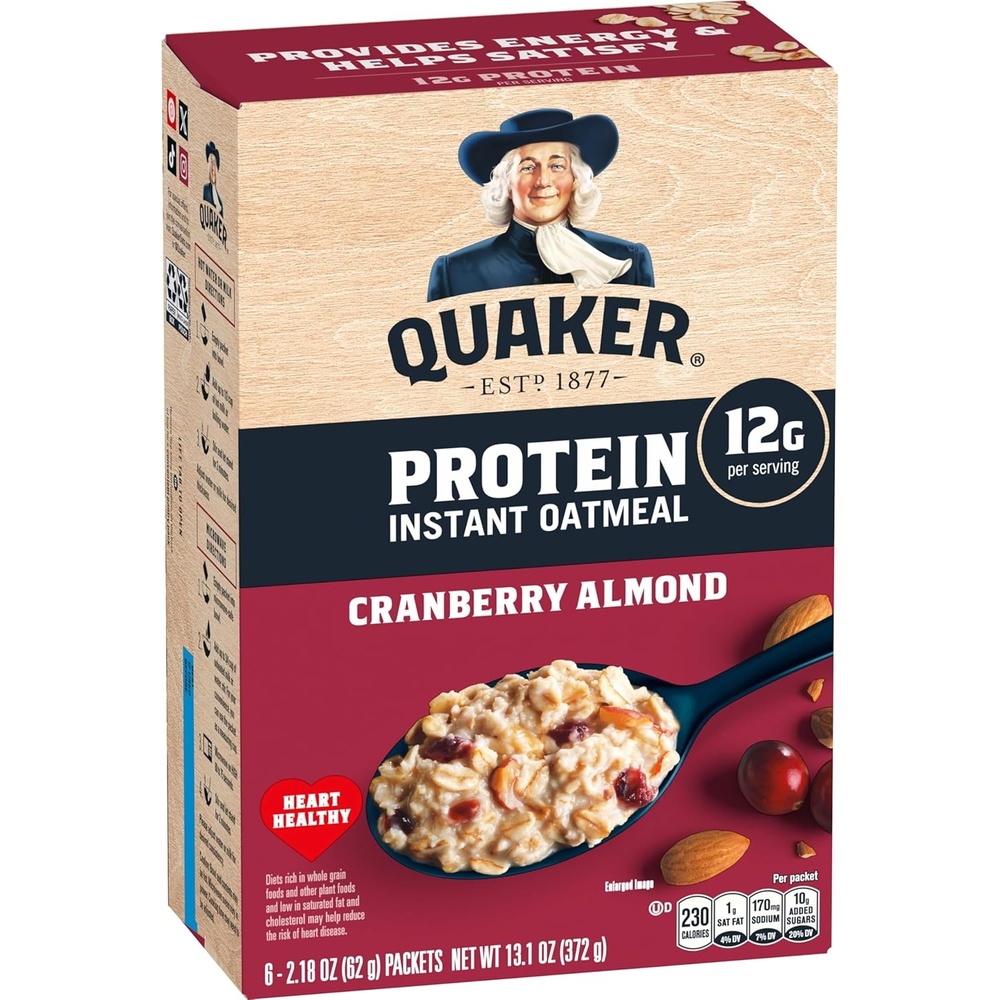 image:imageQuaker Protein Instant Oatmeal Cranberry Almond 12g Protein per Serving Whole Grains No Artificial Flavors No Added Colors 218 oz Packets 6 PackCranberry Almond