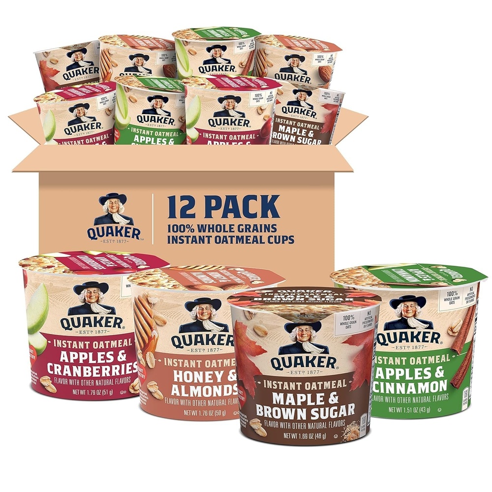 image:imageQuaker Protein Instant Oatmeal Express Cups Cranberry Almond 10g Protein 218 Ounce Pack of 124 Flavor Variety Pack