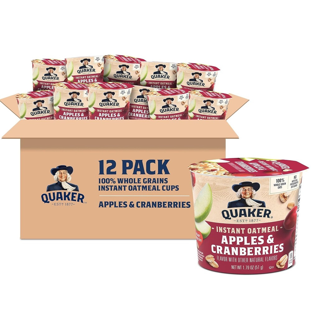 image:imageQuaker Protein Instant Oatmeal Express Cups Cranberry Almond 10g Protein 218 Ounce Pack of 12Apples Cranberries