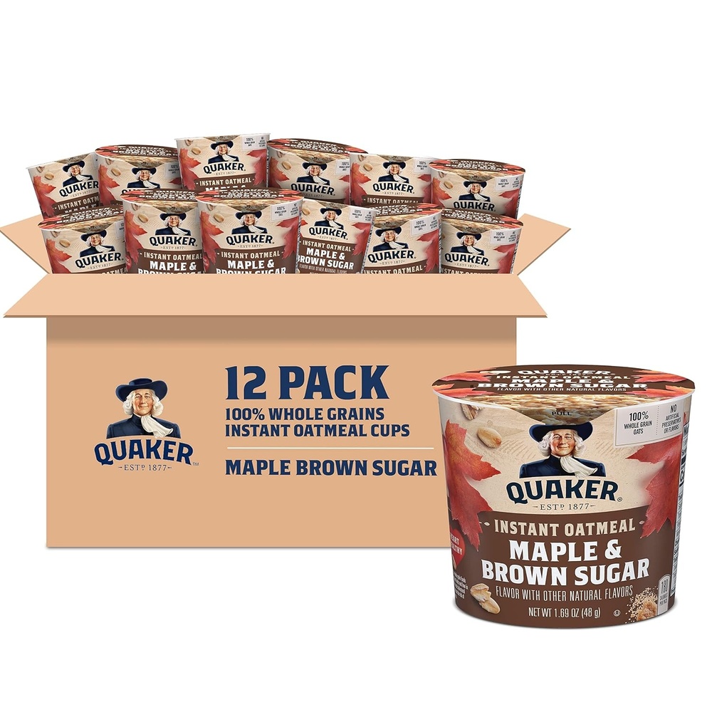 image:imageQuaker Protein Instant Oatmeal Express Cups Cranberry Almond 10g Protein 218 Ounce Pack of 12Maple  Brown Sugar