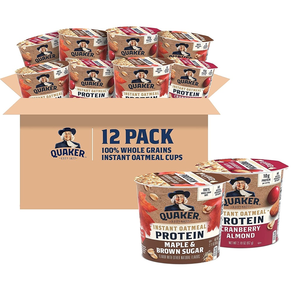 image:imageQuaker Protein Instant Oatmeal Express Cups Cranberry Almond 10g Protein 218 Ounce Pack of 12Protein 2 Flavor Variety Pack