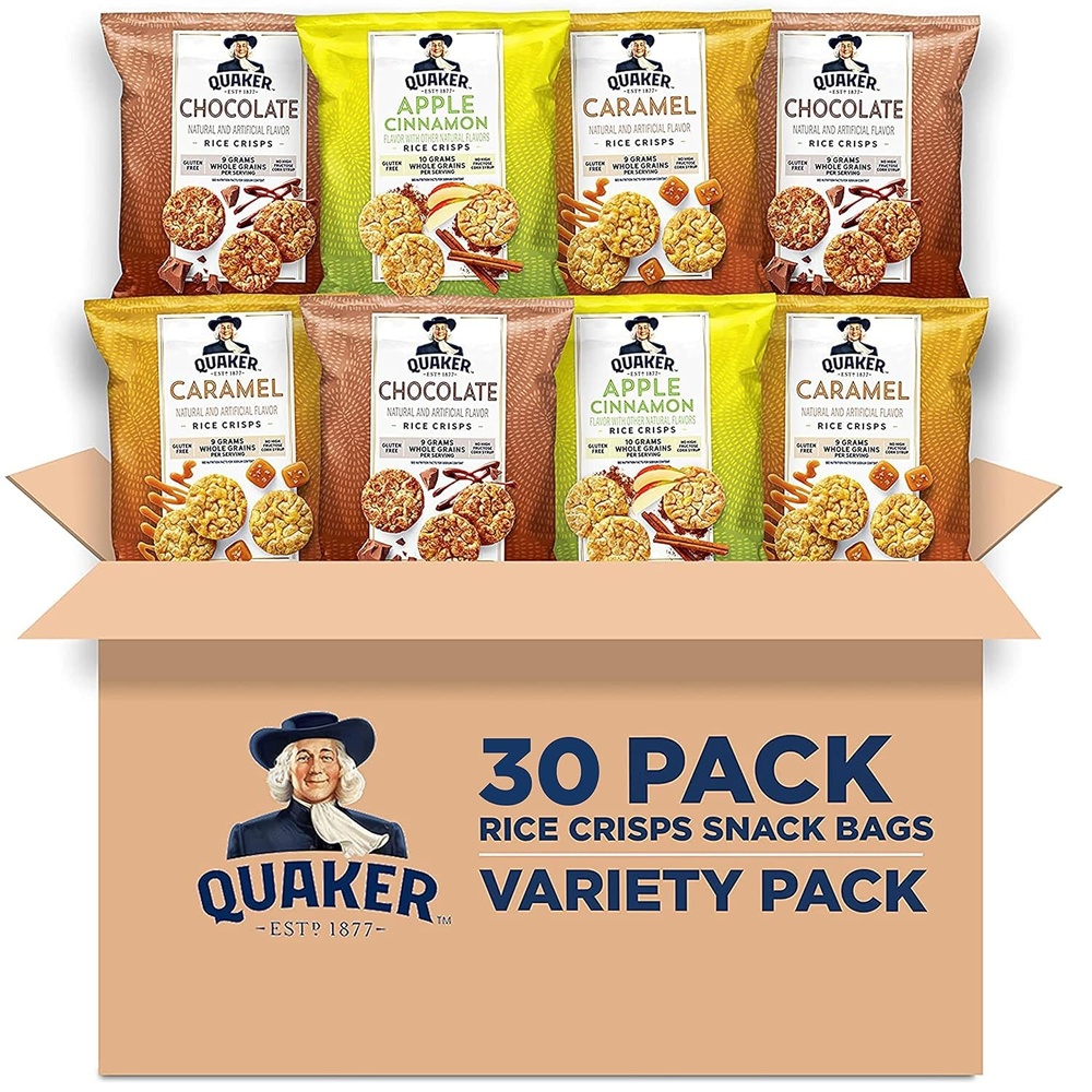 image:imageQuaker Rice Crisps Gluten Free 4 Flavor Sweet and Savory Variety Mix Single Serve 30 countSweet Variety Pack