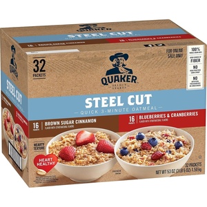 QUAKER Instant Oatmeal, USDA Organic, Non-GMO Project Verified, 3 Flavor Variety Pack, Individual Packets, 32 Count (Pack of 1)(2 Flavor Variety Pack)