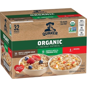 QUAKER Instant Oatmeal, USDA Organic, Non-GMO Project Verified, 3 Flavor Variety Pack, Individual Packets, 32 Count (Pack of 1)(3 Flavor Variety Pack)