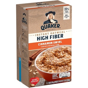 Quaker – Hot Cereal, Instant Oatmeal High Fiber, Cinnamon Swirl, 12.6 Ounce