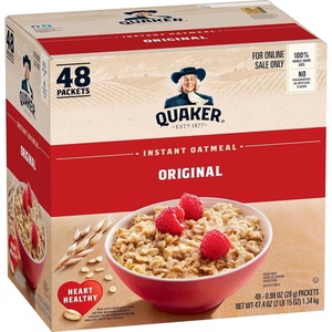 Quaker Instant Oatmeal, 4 Flavor Variety Pack, Individual Packets, 48 Count(Unflavored)