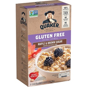 Quaker Instant Oatmeal, Gluten Free, Maple & Brown Sugar, Breakfast Cereal, 12.1 Oz (Pack of 6)(Gluten Free  Maple & Brown Sugar)