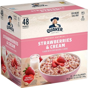 Quaker Instant Oatmeal, Gluten Free, Maple & Brown Sugar, Breakfast Cereal, 12.1 Oz (Pack of 6)(Strawberries & Cream)