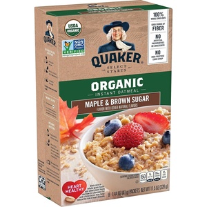 Quaker Instant Oatmeal, USDA Organic, Non-GMO Project Verified, Original, Individual Packets, 8 Count (Pack of 6)(Maple & Brown Sugar)