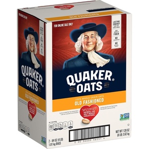 Quaker Old Fashioned Rolled Oats, Non GMO Project Verified, Two 64oz Bags in Box, 90 Servings, 4 Pound (Pack of 2)(Quaker Old Fashioned)