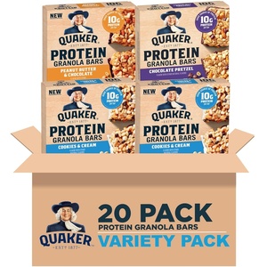 Quaker Protein Granola Bars, Variety Pack, 1.41 oz Bars, (20 Pack) 10g Protein