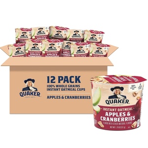Quaker Protein Instant Oatmeal Express Cups, Cranberry Almond, 10g Protein, 2.18 Ounce (Pack of 12)(Apples & Cranberries)