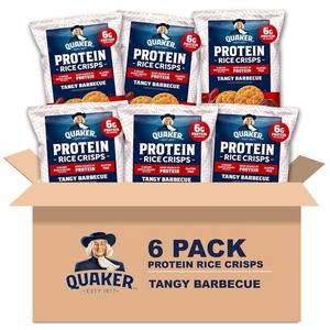 Quaker Protein Mini Rice Cakes, Tangy Barbecue, 6g Protein, Gluten Free, 9g Whole Grains, No Colors from Artificial Sources, No Artificial Flavors, No Preservatives, 2.6 Oz (Pack of 6)